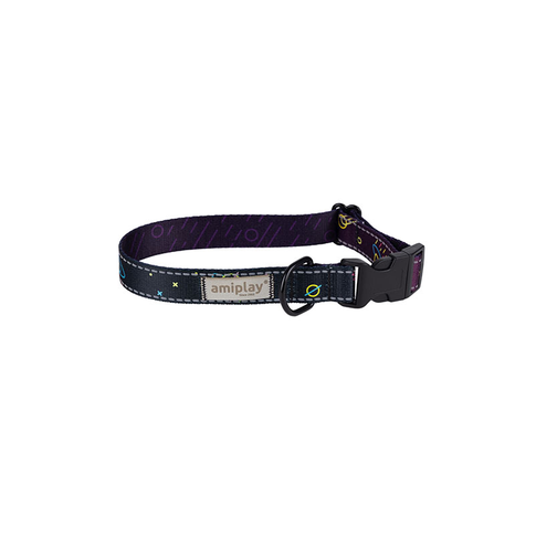Amiplay BeSpace space-themed adjustable dog collar with reflective elements and galaxy pattern design