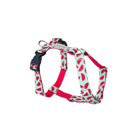 Amiplay Guard BeHappy adjustable dog harness with tropical pattern and double-sided soft tape in multiple sizes