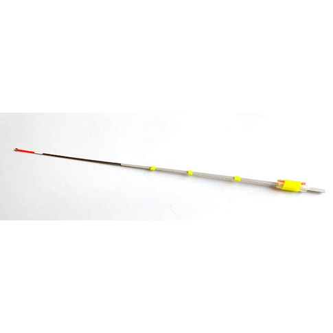 Dual sensitivity ice fishing rod tip showing two-layer construction for enhanced bite detection