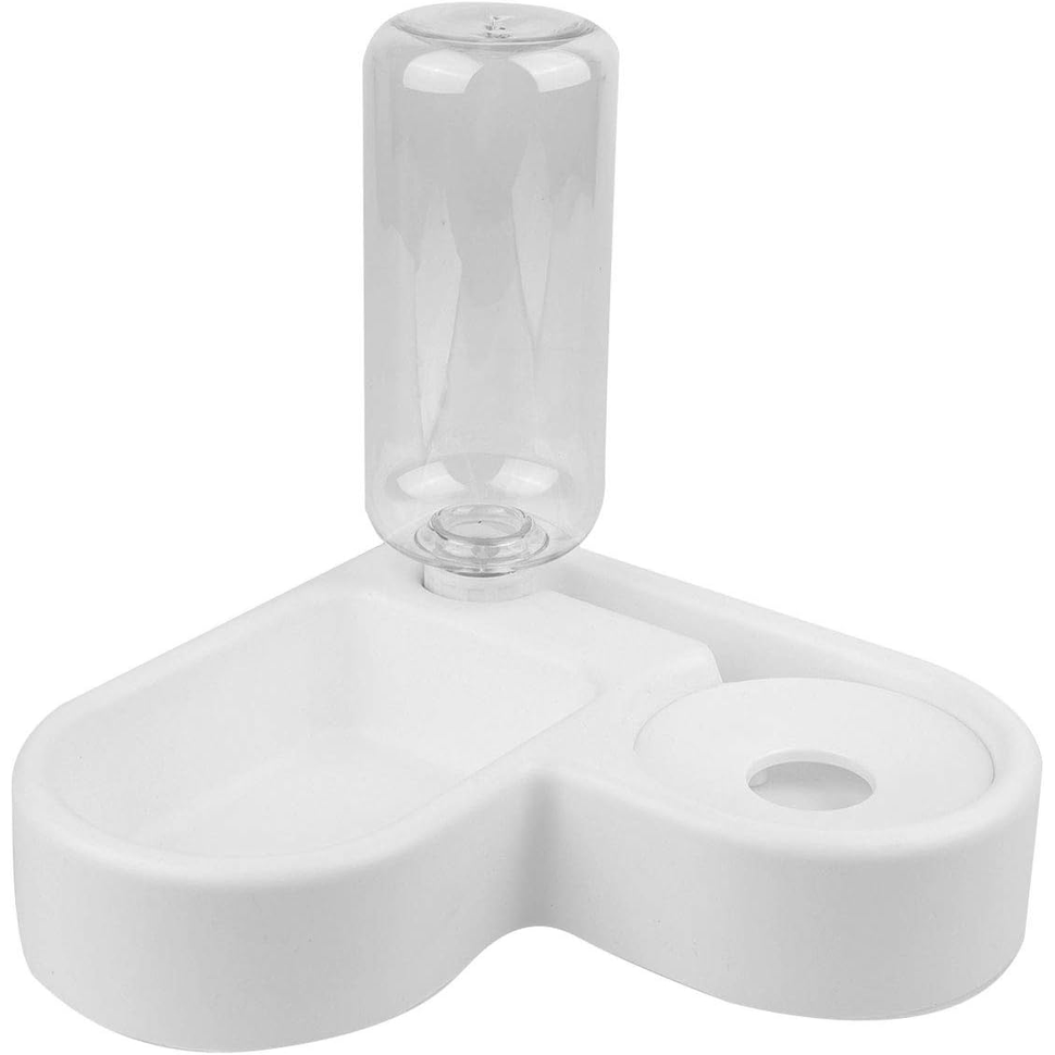 White corner feeder with automatic water dispenser for pets