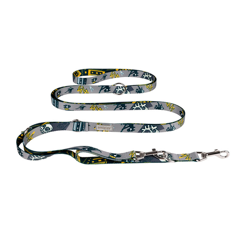 Adjustable Amiplay 7in1 AMIK dog leash showing multiple length settings and double-sided colored tape design