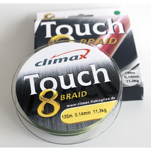 Climax Touch 8 Braid pintas žvejybinis valas su 9 skirtingais diametrais ir laikymo galia nuo 9.2 iki 29.5kg