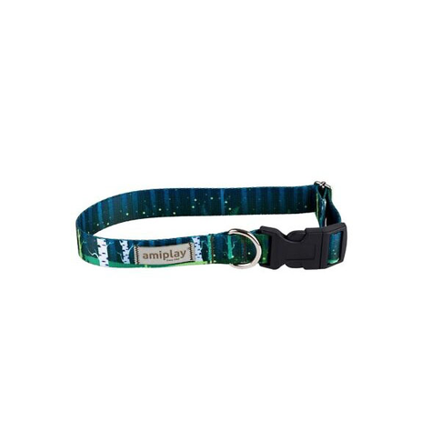BeNature adjustable dog collar with nature-inspired pattern and reversible design, shown in multiple sizes