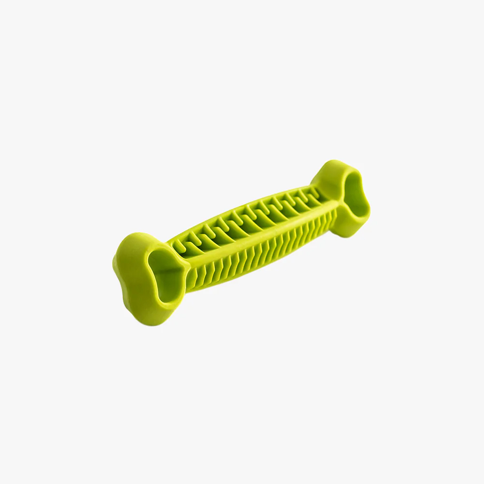 Fiboone Dental 19cm dog toy showing dental cleaning ridges and treat-filling features