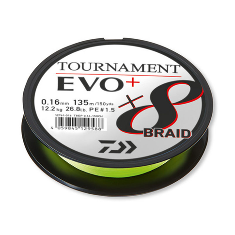 Daiwa Tournament X8 Braid EVO+ Chartreuse pintas valas su patobulintu silikoniniu paviršiumi žvejybai