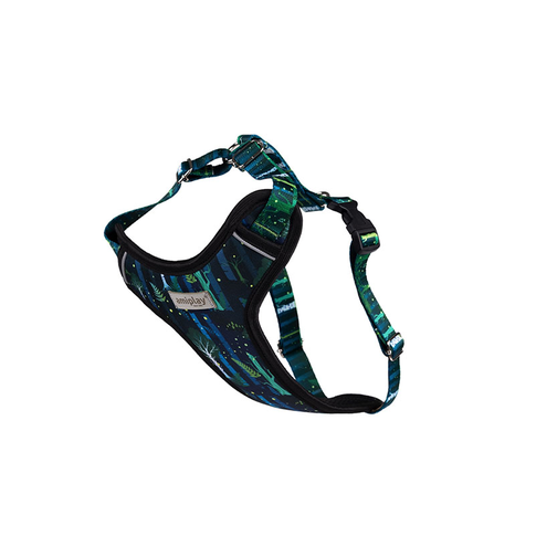 Amiplay Discovery BeNature adjustable dog harness with nature-inspired patterns and reversible straps in multiple sizes
