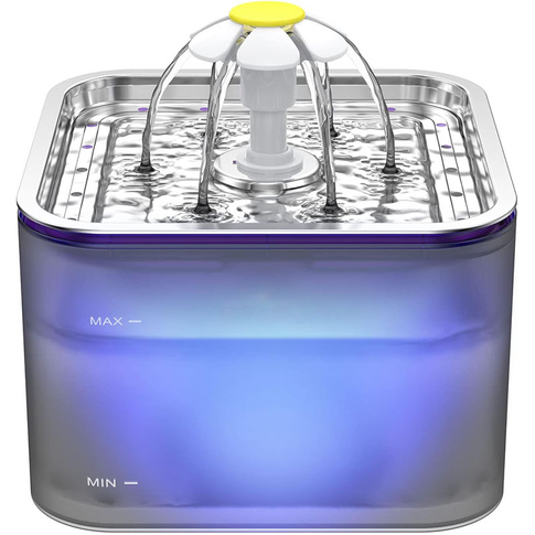 Transparent Solo automatinis vandens fontanėlis katėms su nerūdijančio plieno dubeniu ir trimis tekėjimo režimais