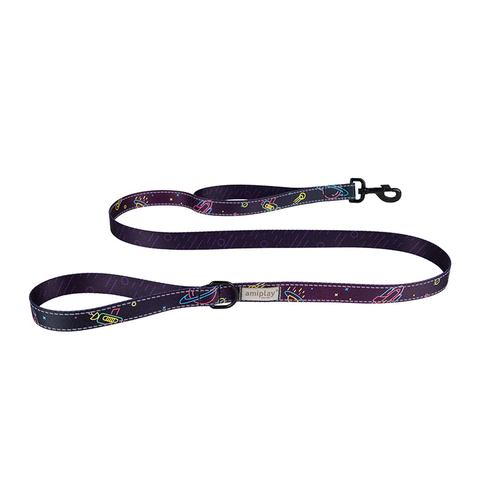 Amiplay BeSpace space-themed dog leash with reflective stitching and galaxy pattern design