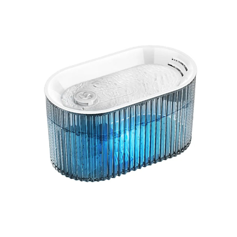 Mini Crystal ceramic pet water fountain with flowing water, showing white ceramic design and clear water stream