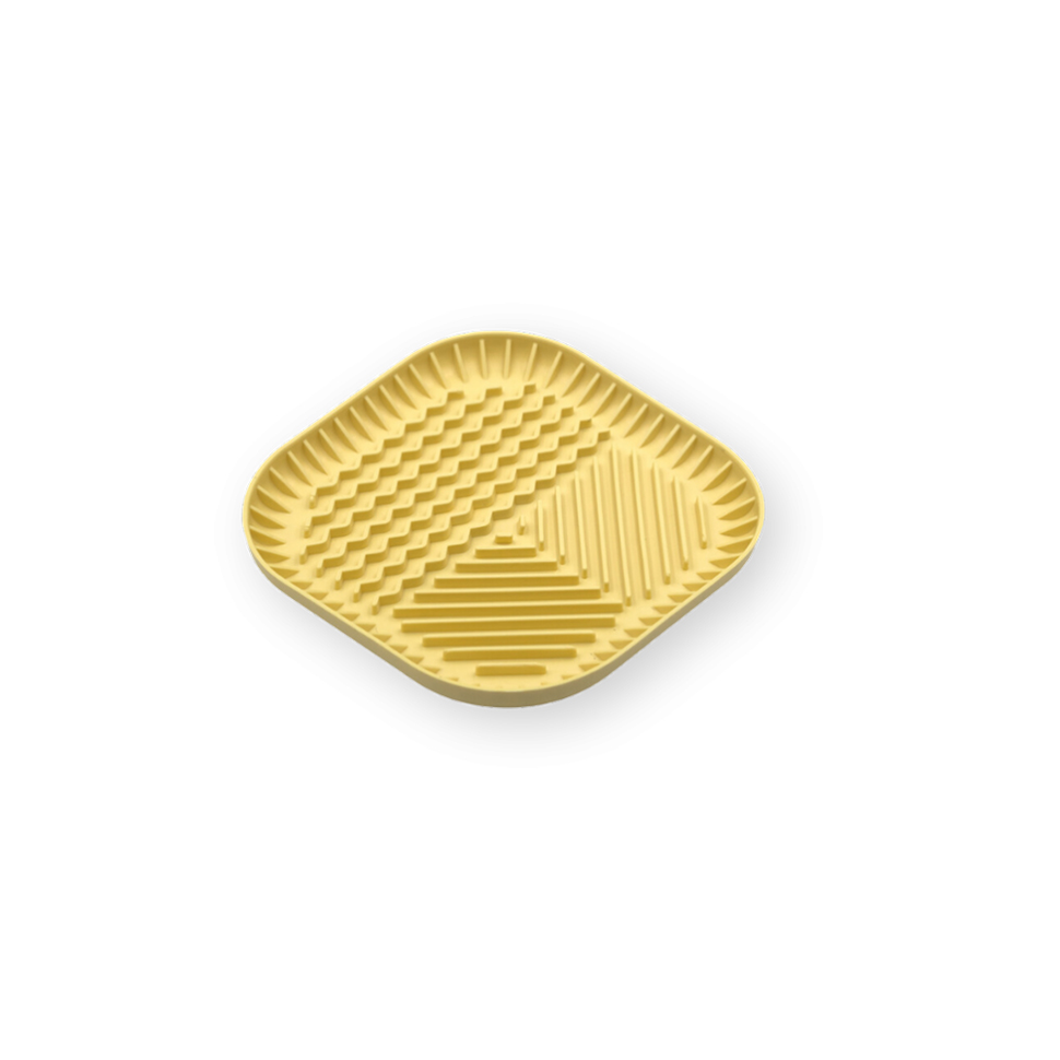 Fiboowl M pet bowl-mat combination showing non-slip base and slow feeding design, 19x19cm in size