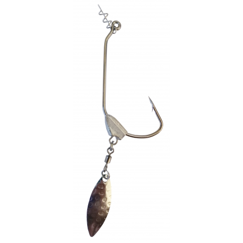 Offset hook with weight and blade