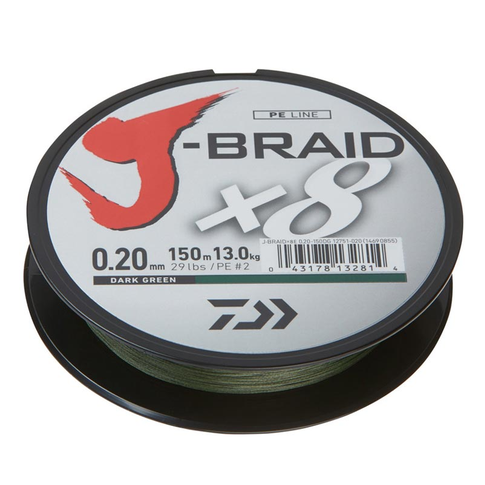 Daiwa J-Braid x8 Dark Green pintas žvejybinis valas, 150m ritė, tamsiai žalios spalvos, 8 gijų pynimas