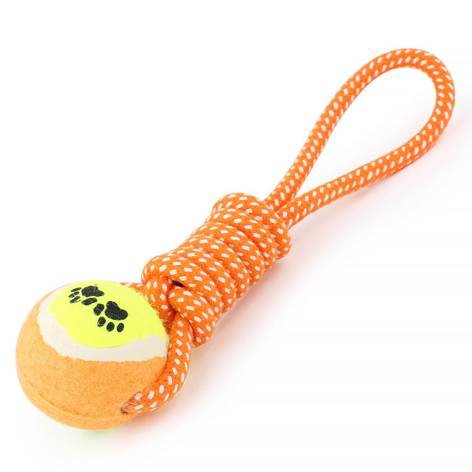 Tennis ball with rope toy for dogs fetching and chewing