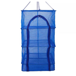 Hanging fish drying rack with mesh layers showing size dimensions and construction