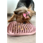 Green anti-gulp dog feeding mat with textured surface for slower eating and dental hygiene