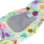 Pet raincoat with elastic legs and snap button closure for easy wear