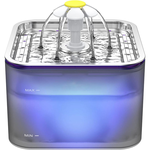 Transparent Solo automatinis vandens fontanėlis katėms su nerūdijančio plieno dubeniu ir trimis tekėjimo režimais