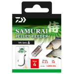 Samurai Pellet Feeder kabliukų rinkinys su 70 cm pavadėliais ir masalo tvirtinimo gumele