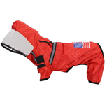 Cat in waterproof polyester raincoat-overall with protective hood design